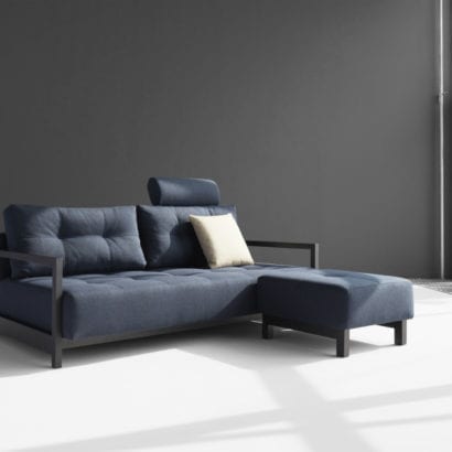 blue sofa bed and foot stool set