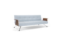 white sofa bed with wooden arms