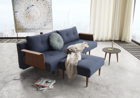 lounge with dark blue sofa