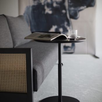 sofa and adjustable coffee table